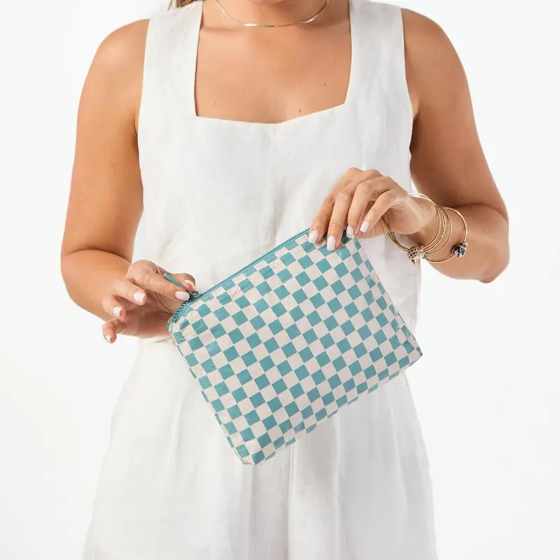 Aloha Collection Petite Check Small Pouch In Tide/Sandstone 1