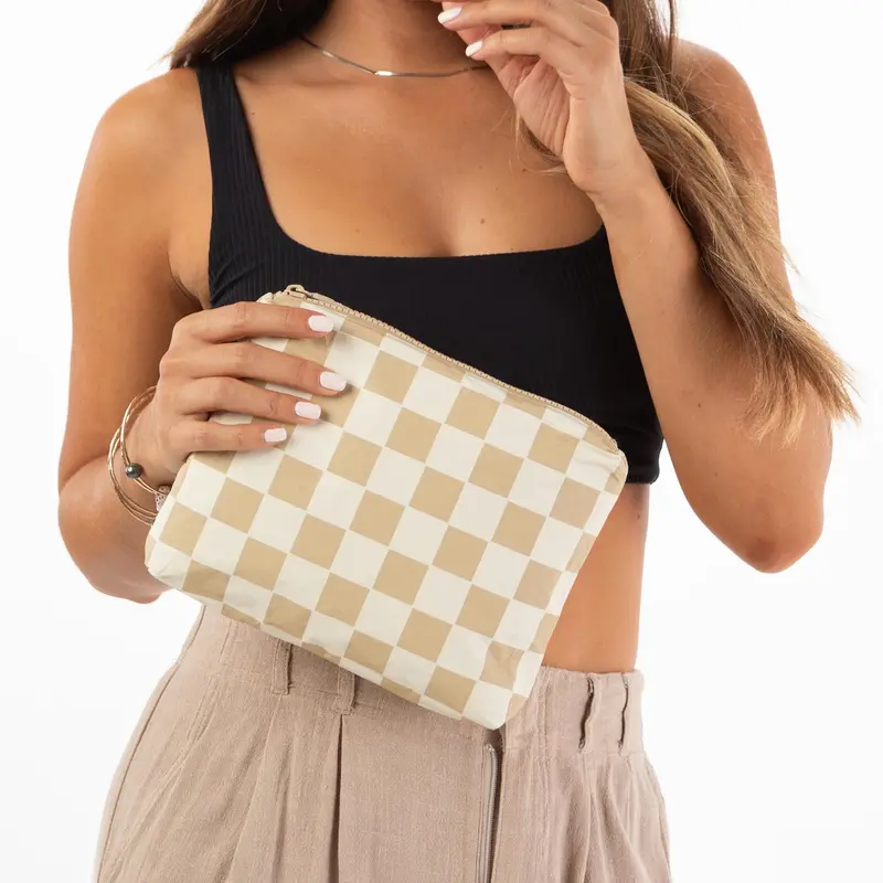 Aloha Collection Small Checkmate Zip Pouch – Creme/Dune 1