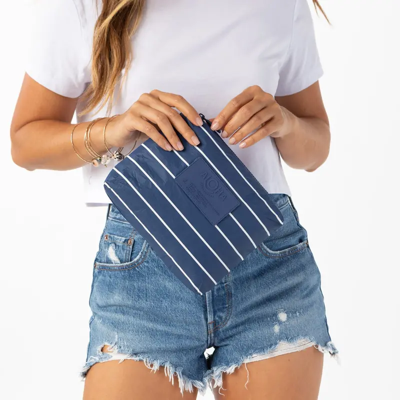 Aloha Collection White/Navy Pinstripe Small Travel Pouch 1