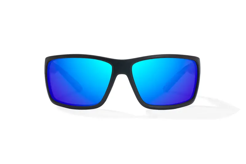 Bajio Bales Beach Sunglasses – Black Matte Frame With Blue Mirror Lenses 1