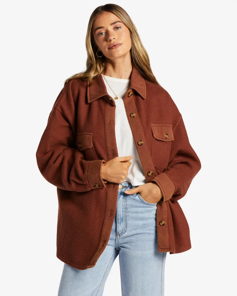 Billabong Any Time Shacket Long-Sleeve Shirt In Mocha Brown 1