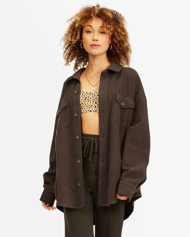Billabong Any Time Shacket Long Sleeve Shirt In Off Black 1