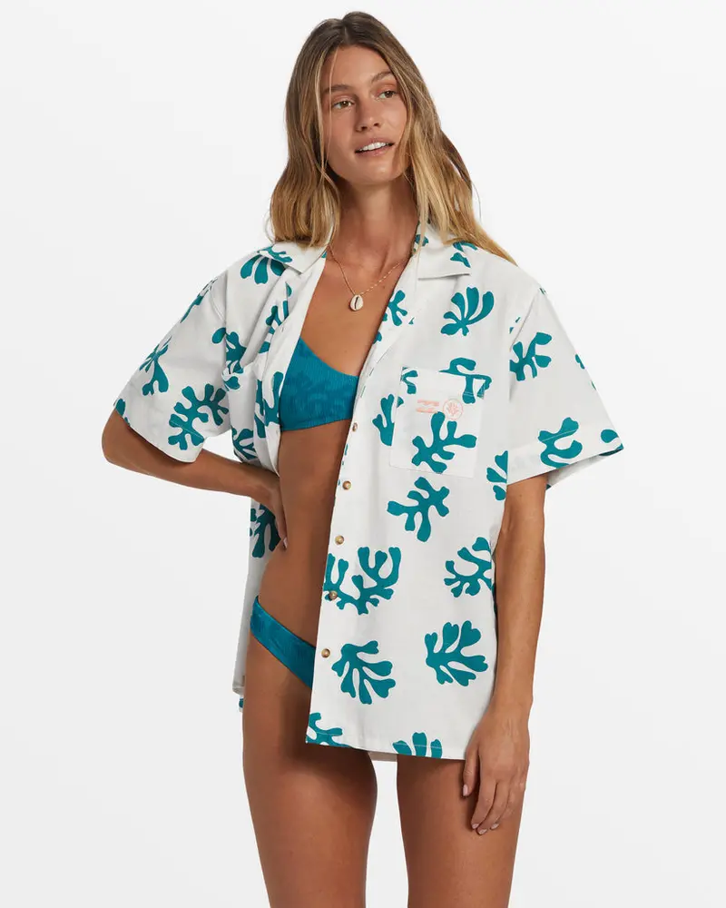 Billabong Campy Coral Print Button-Up Shirt – Salt Crystal 1