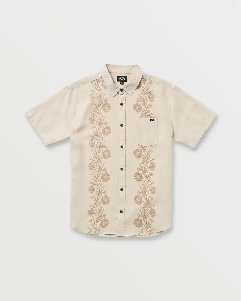 Billabong Cordoba Short-Sleeve Shirt – Stone Lightweight Linen-Blend Top 1