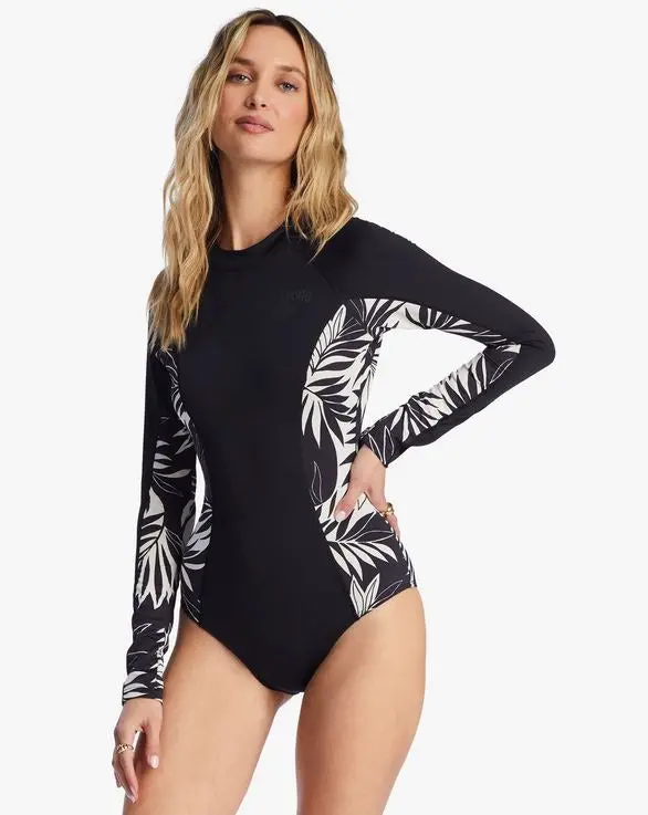 Billabong Core Mock-Neck Long-Sleeve One-Piece In Black Pebble 1