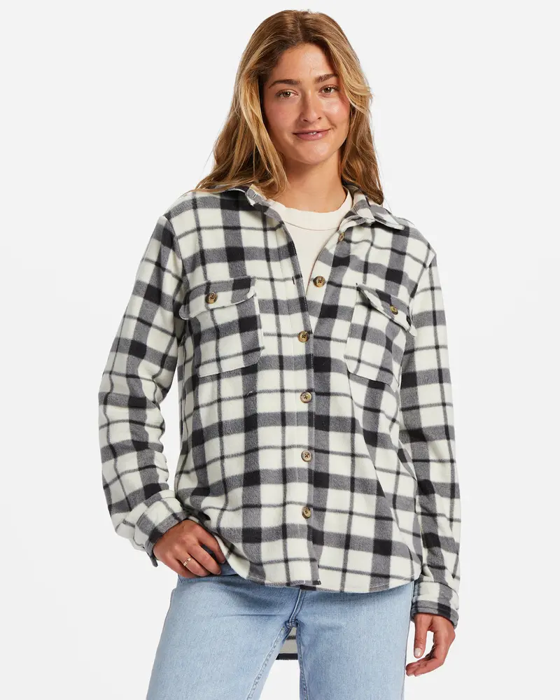 Billabong Forge Contrast-Fleece Long-Sleeve Shirt – White/Black 1