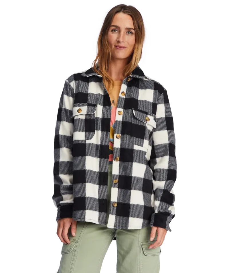 Billabong Forge Fleece Long Sleeve Shirt – White And Black Contrast 1