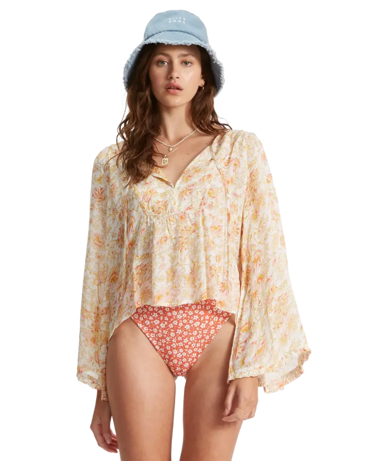 Billabong Hippie Days Long Sleeve Multi-Print Shirt In White 1
