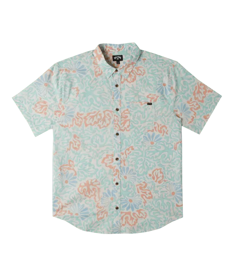 Billabong Sundays Casual Button-Down Shirt – Green Denim Blend 1