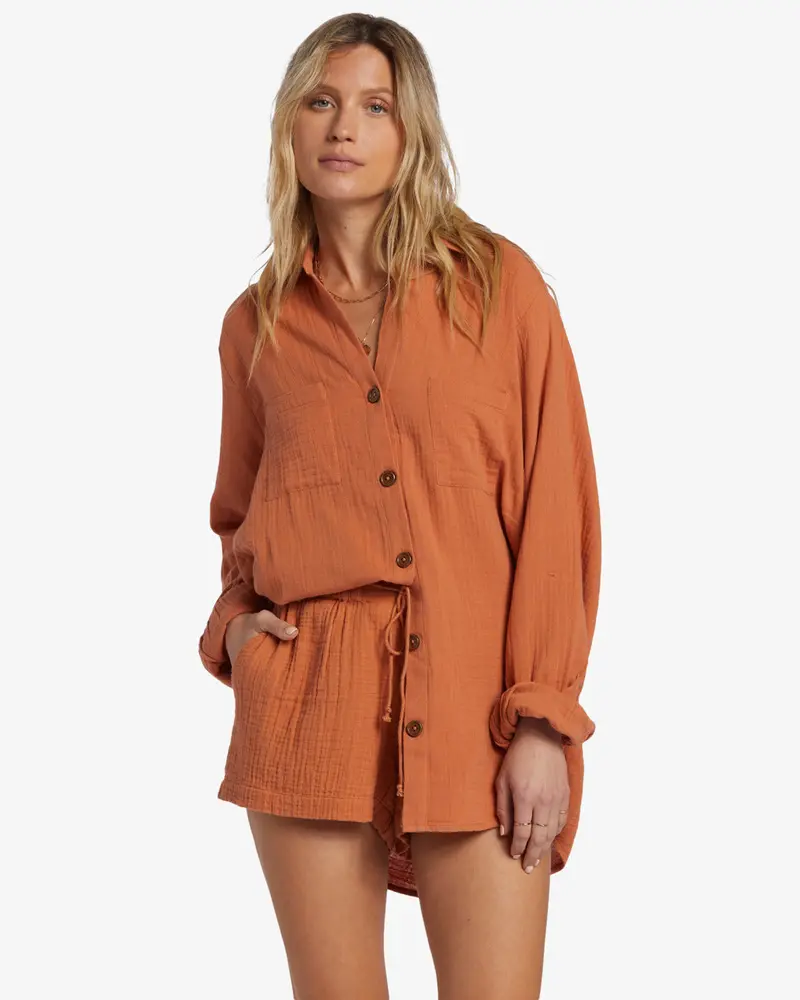 Billabong Swell Long-Sleeve Blouse In Toffee 1