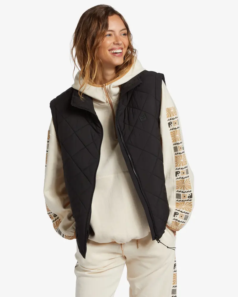 Billabong Transport Quilted Puffer Vest In Black 1