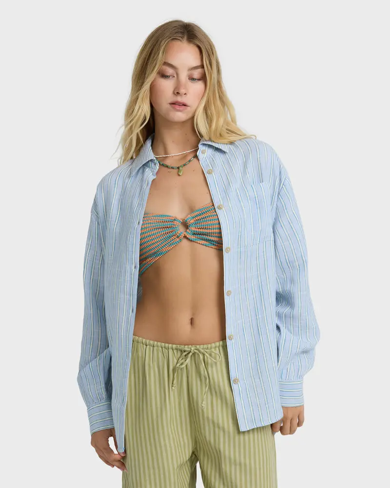 Billabong Twilight Blue Wanderer Printed Long-Sleeve Woven Shirt 1