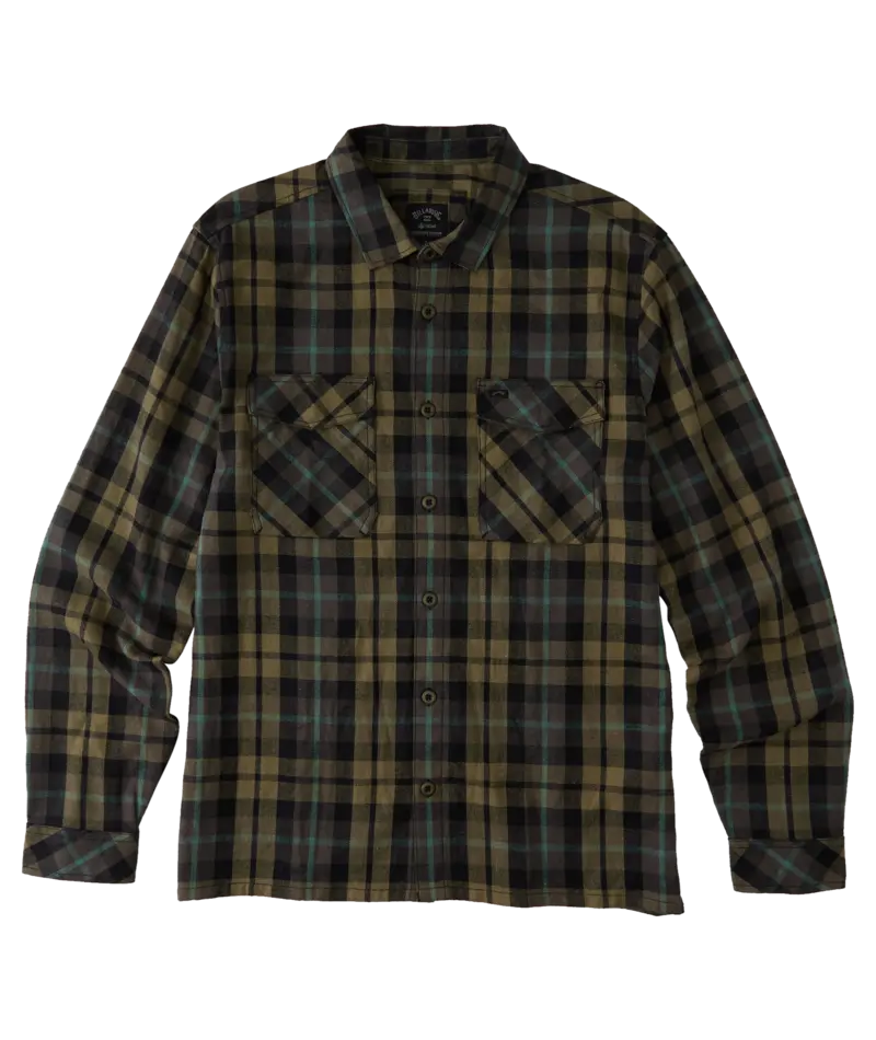 Billabong Westport Brushed Cotton Flannel Shirt In Military Green 1