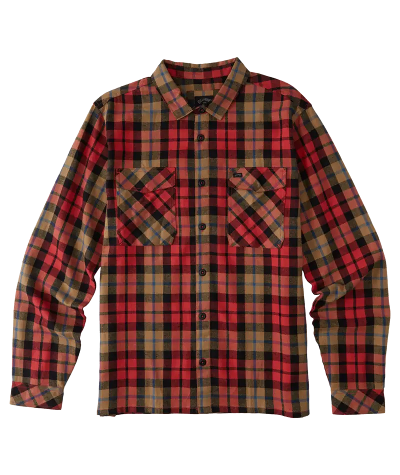 Billabong Westport Washed Cotton Flannel Shirt In Red Vintage Wash 1