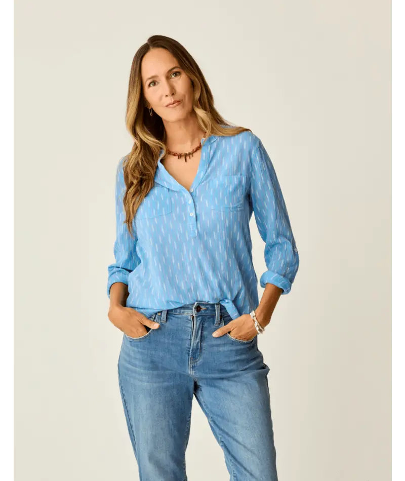Capri Ikat Print Long-Sleeve Gauze Shirt – Carve Designs Dylan Collection 1