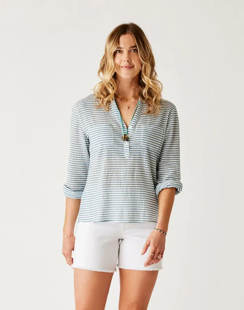 Carve Designs Dylan Gauze Long-Sleeve Shirt – Horizontal Stripe 1