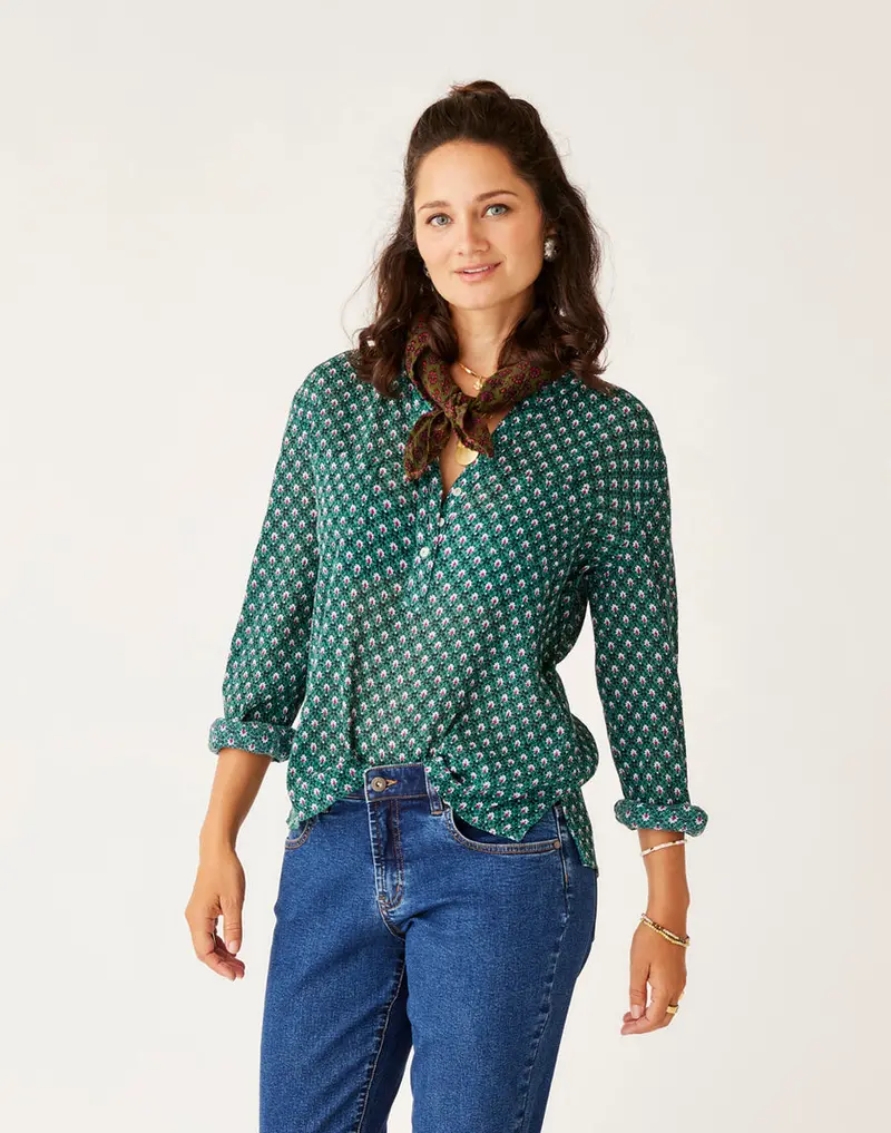 Carve Designs Dylan Gauze Long-Sleeve Top – Sanganeri Print 1