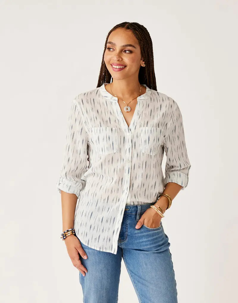 Carve Designs Dylan Lightweight Gauze Tunic – Azul Ikat Print 1