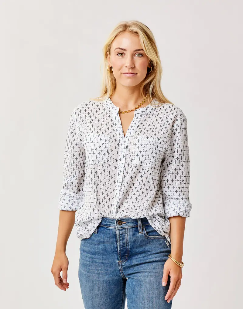 Carve Designs Dylan Long Sleeve Gauze Tunic – Cloud Geometric Print 1