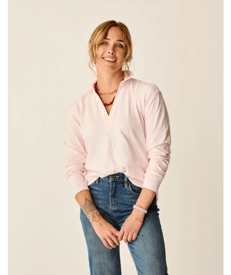 Carve Designs Mara Slub Long-Sleeve Polo – Pastel Hue 1