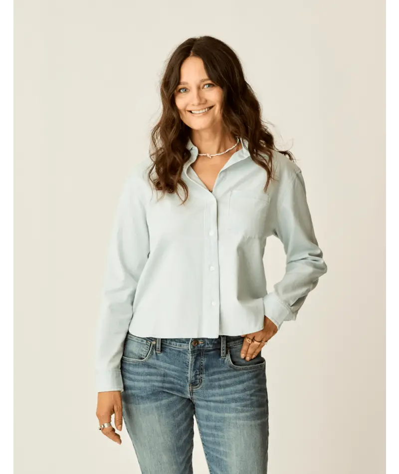 Claire Structured Twill Long-Sleeve Shirt – Light Indigo Shade – Carve Designs 1
