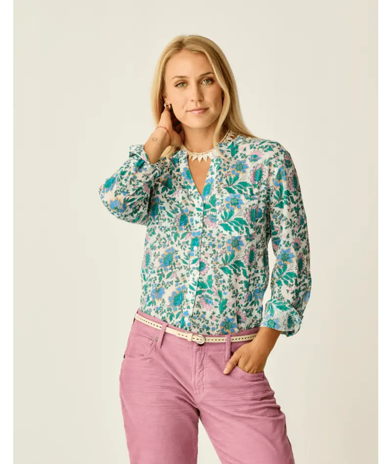 Dylan Gauze Floral Tunic Shirt In Cloud Multifloral – Carve Designs 1