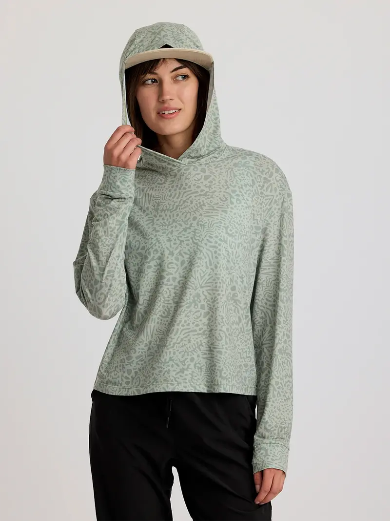 Free Fly Elevate Lightweight Hooded Long Sleeve – Drifter Print In Desert Sage 1
