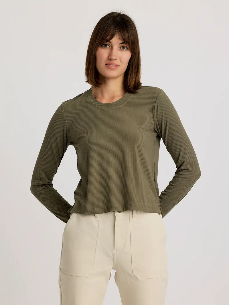 Free Fly Ribbed Bamboo Long-Sleeve Shirt In Smokey Olive 1