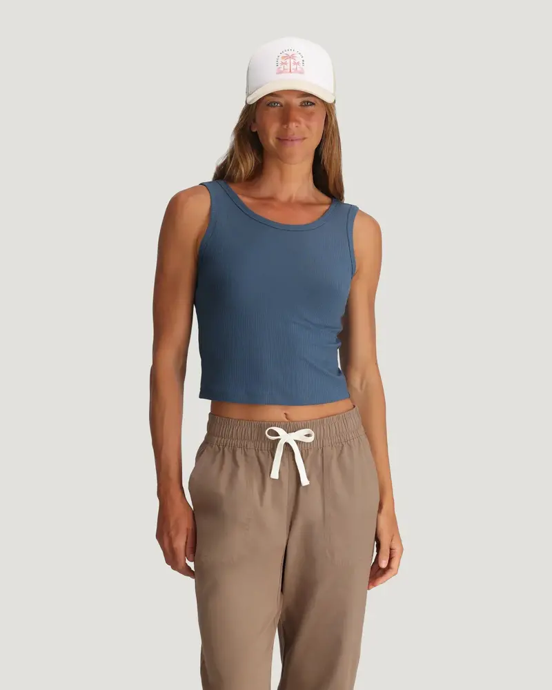 Free Fly Ribbed Bamboo Sleeveless Tank – Pacific Blue 1