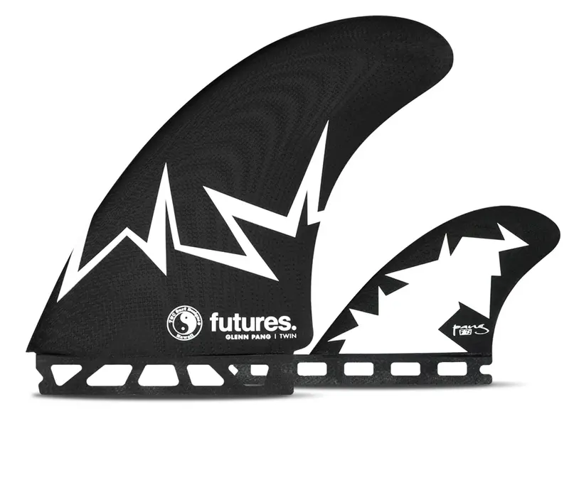 Futures Glenn Pang Fiberglass Twin Fin Set – Black & White Design 1