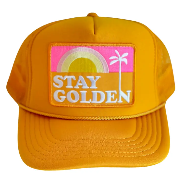Local Beach Stay Golden Embroidered Trucker Hat – Metallic Gold 1