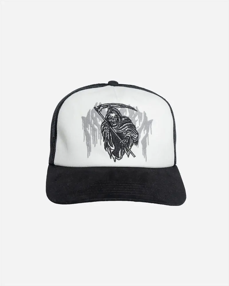 Lost Mayhem Reaper Trucker Hat – Matte Black With White Embroidery 1