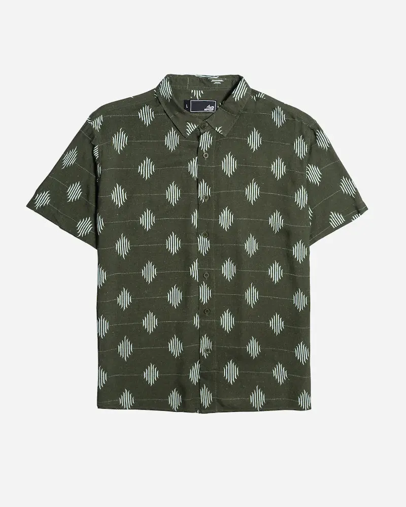 Lost Sumatra Botanical Print Short-Sleeve Shirt – Dark Green 1
