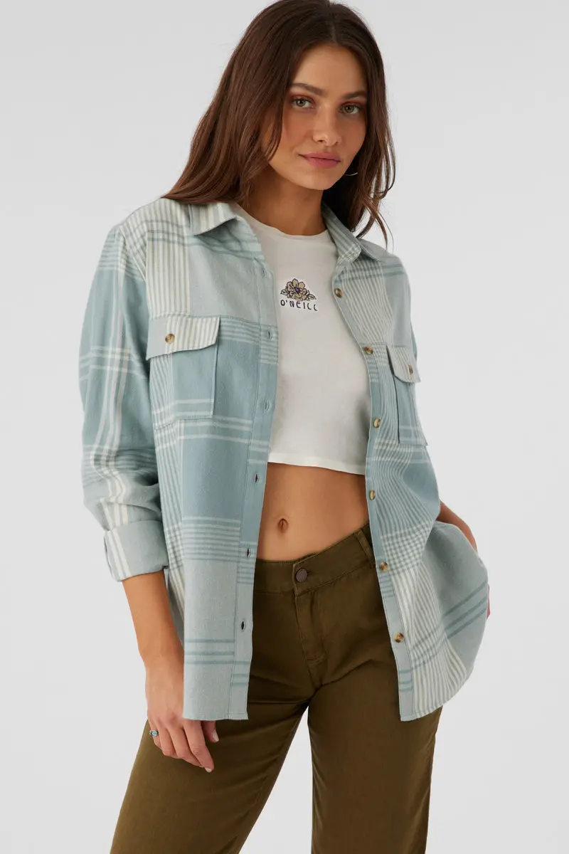 O'Neill Brooks Flannel Long-Sleeve Shirt – Silver Blue 1