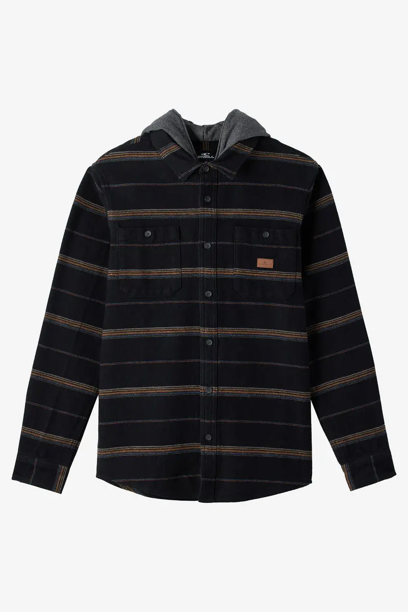 O'Neill Landmarked Stripe Flannel Shirt With Hood In Black 1
