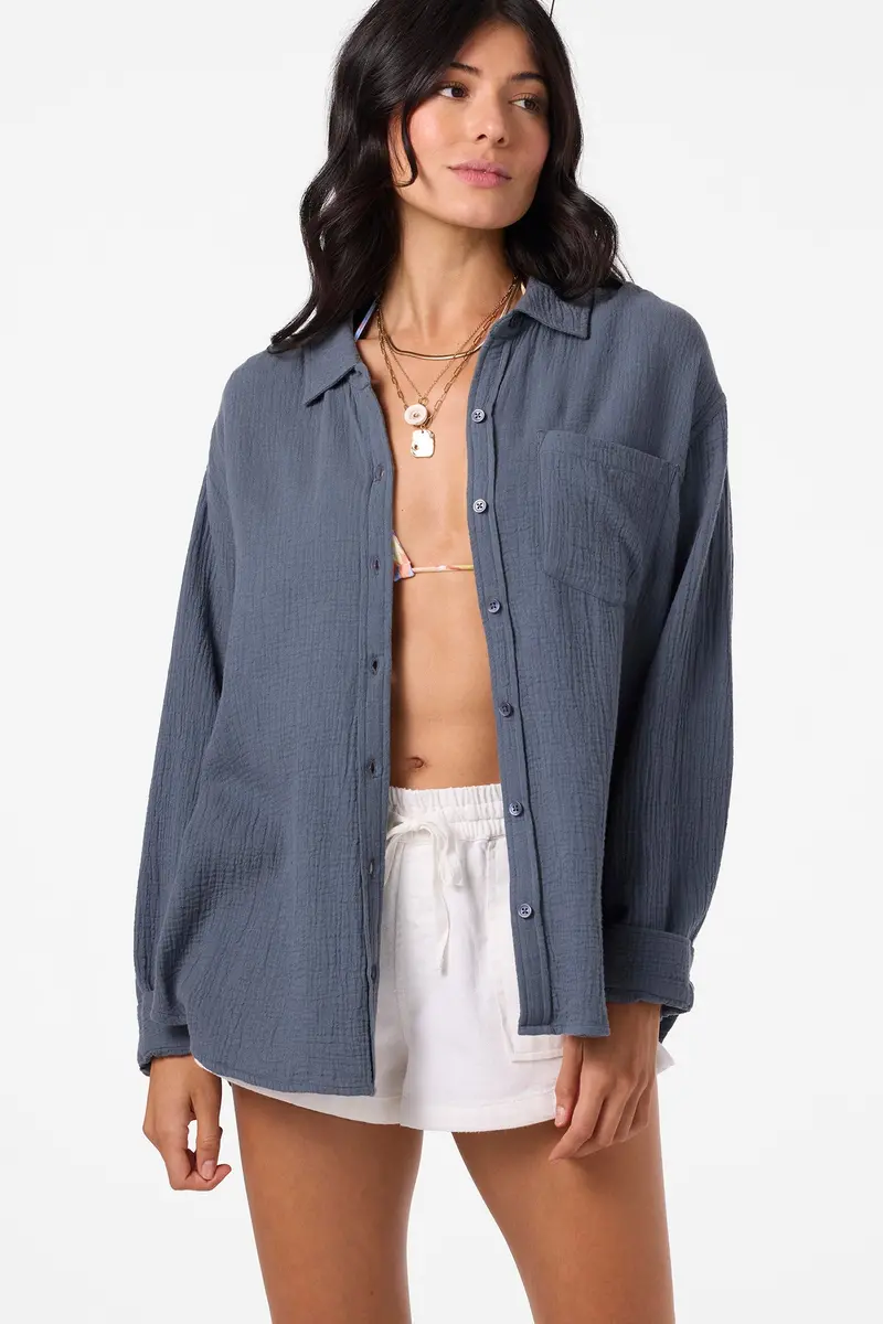 O'Neill Leni Relaxed Fit Long-Sleeve Shirt – Slate Gray 1