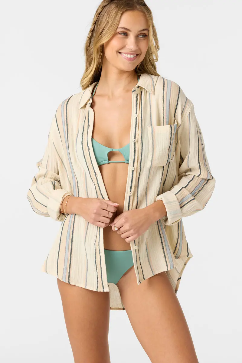 O'Neill Leni Relaxed Long-Sleeve Shirt – Tapioca Stripe 1