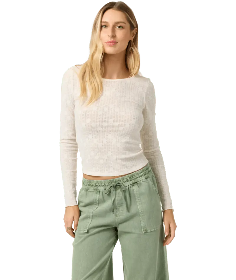 O'Neill Marliz Lace Long-Sleeve Shirt – Winter White Feminine Blouse 1