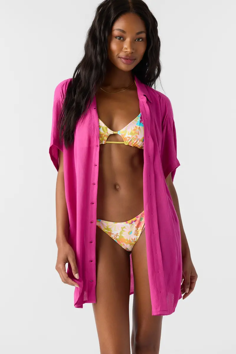 O'Neill Saltwater Solids Carlee Button-Up Shirt – Fuchsia 1