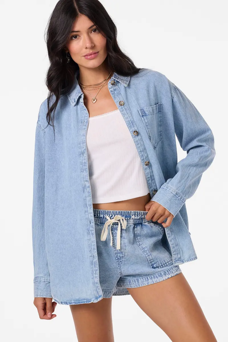 O'Neill Sevie Denim Long-Sleeve Shacket – Drifter Wash 1