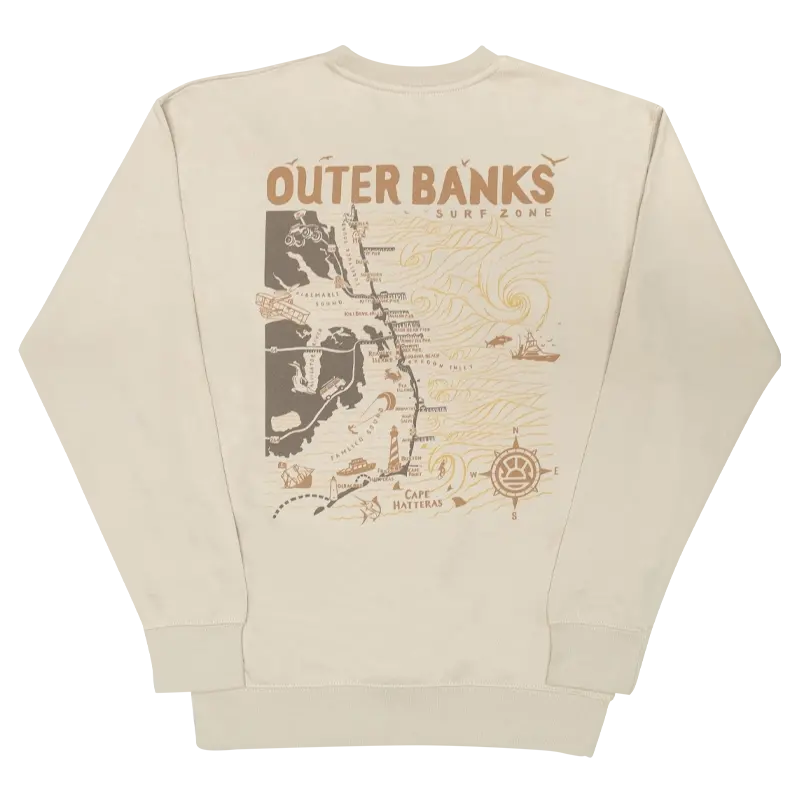 Outer Banks Map Women'S Crewneck Sweatshirt – Bone 1