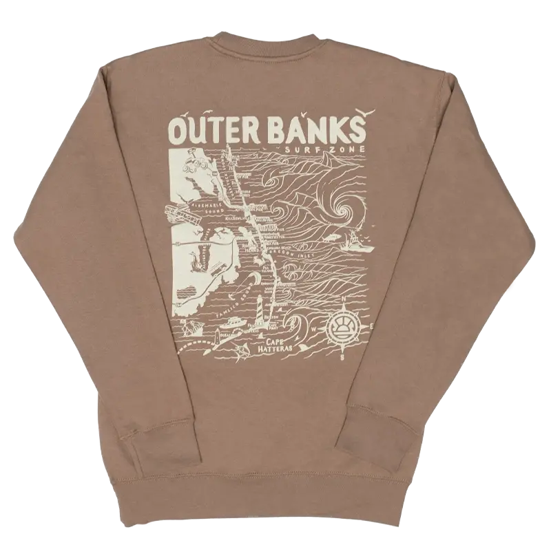 Outer Banks Map Women'S Crewneck Sweatshirt – Latte 1