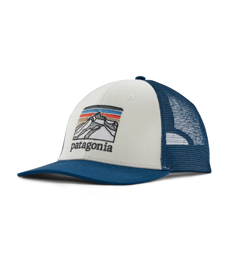Patagonia Line Logo Ridge Low-Profile Trucker Hat – White & Lagom Blue 1