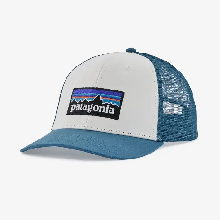 Patagonia P-6 Logo Lopro Trucker Hat – White With Wavy Blue Trim 1
