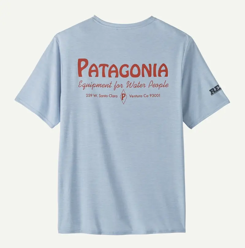 Patagonia X Real Cap Cool Daily Graphic Shirt In Fleck Blue – Sustainable Performance Tee 1
