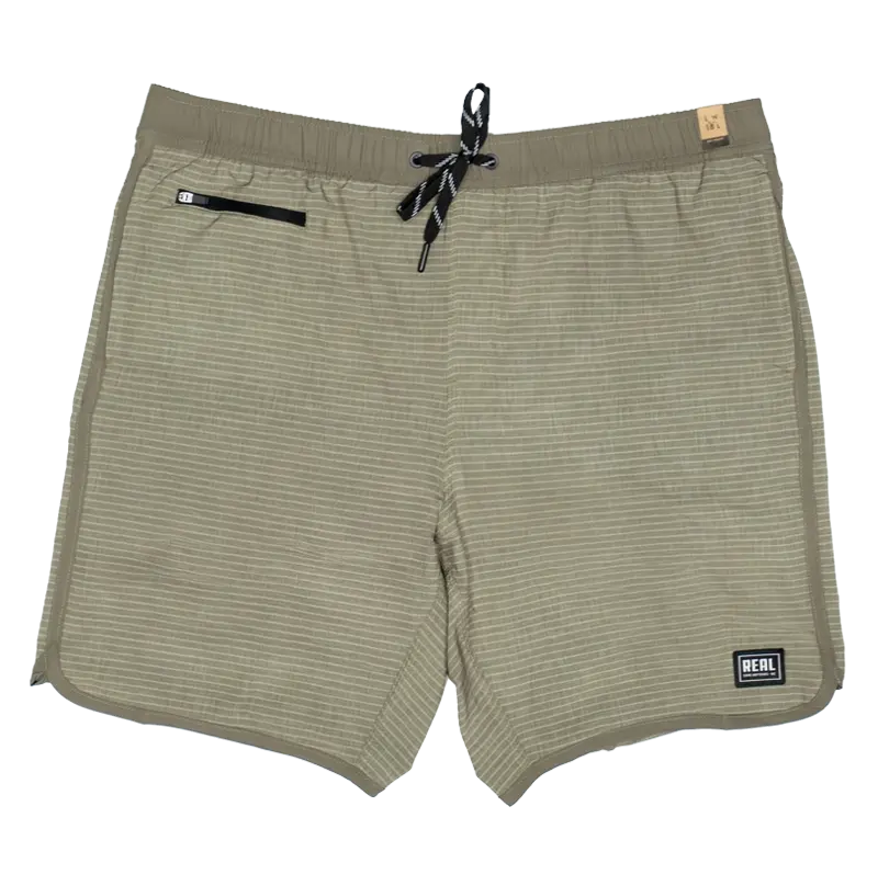 Real Levitate Stripe Volley Shorts – Light Olive 1
