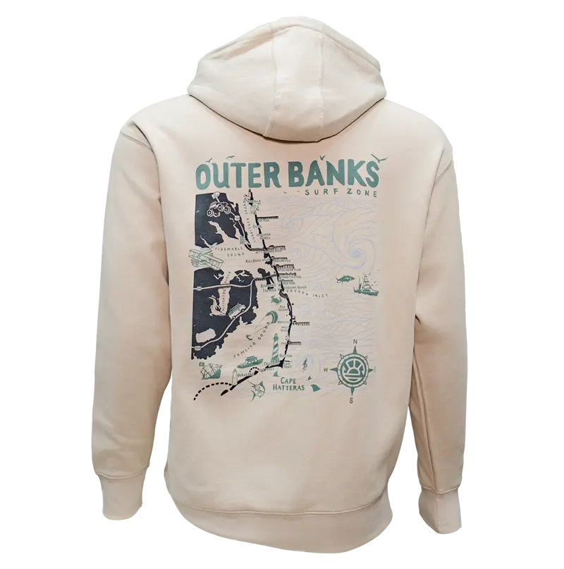Real Men’S Outer Banks Map Hooded Sweatshirt – Bone/Pine 1