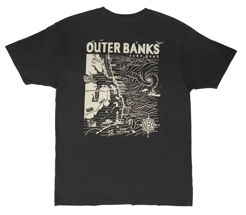 Real Outer Banks Map Graphic T-Shirt – Vintage Black 1