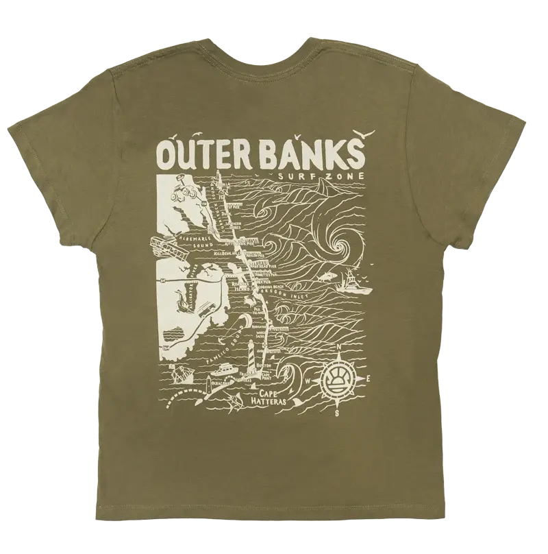 Real Outer Banks Map Women'S Boyfriend-Style T-Shirt – Military Green 1