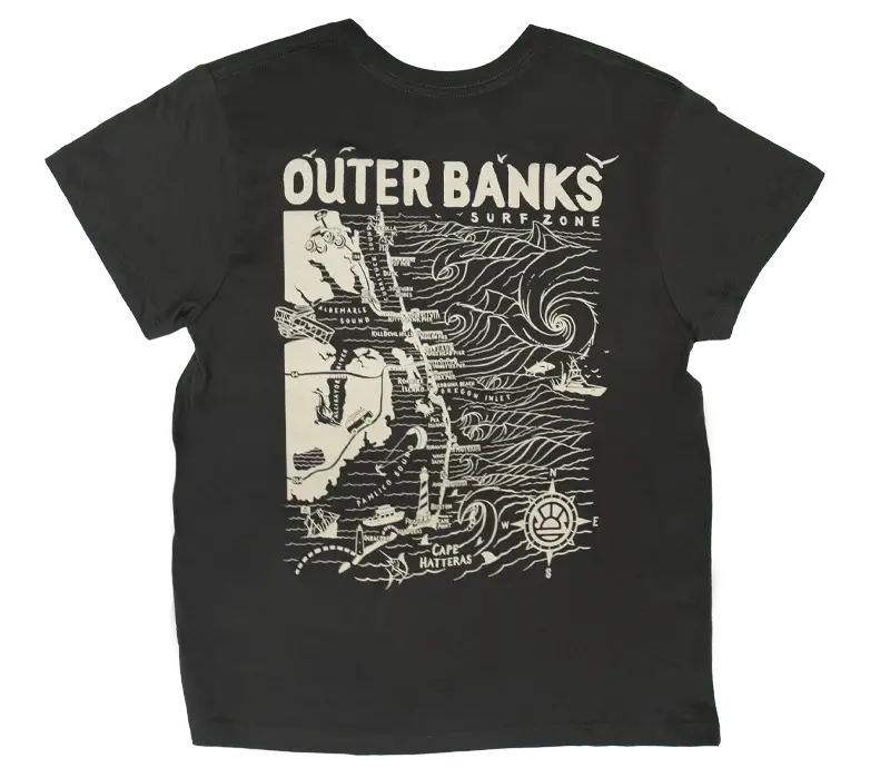 Real Outer Banks Map Women'S Boyfriend-Style T-Shirt – Vintage Black 1